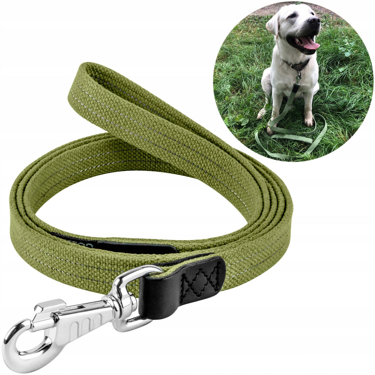 Reflective tarp dog leash with leather inserts, 25 mm 300 cm