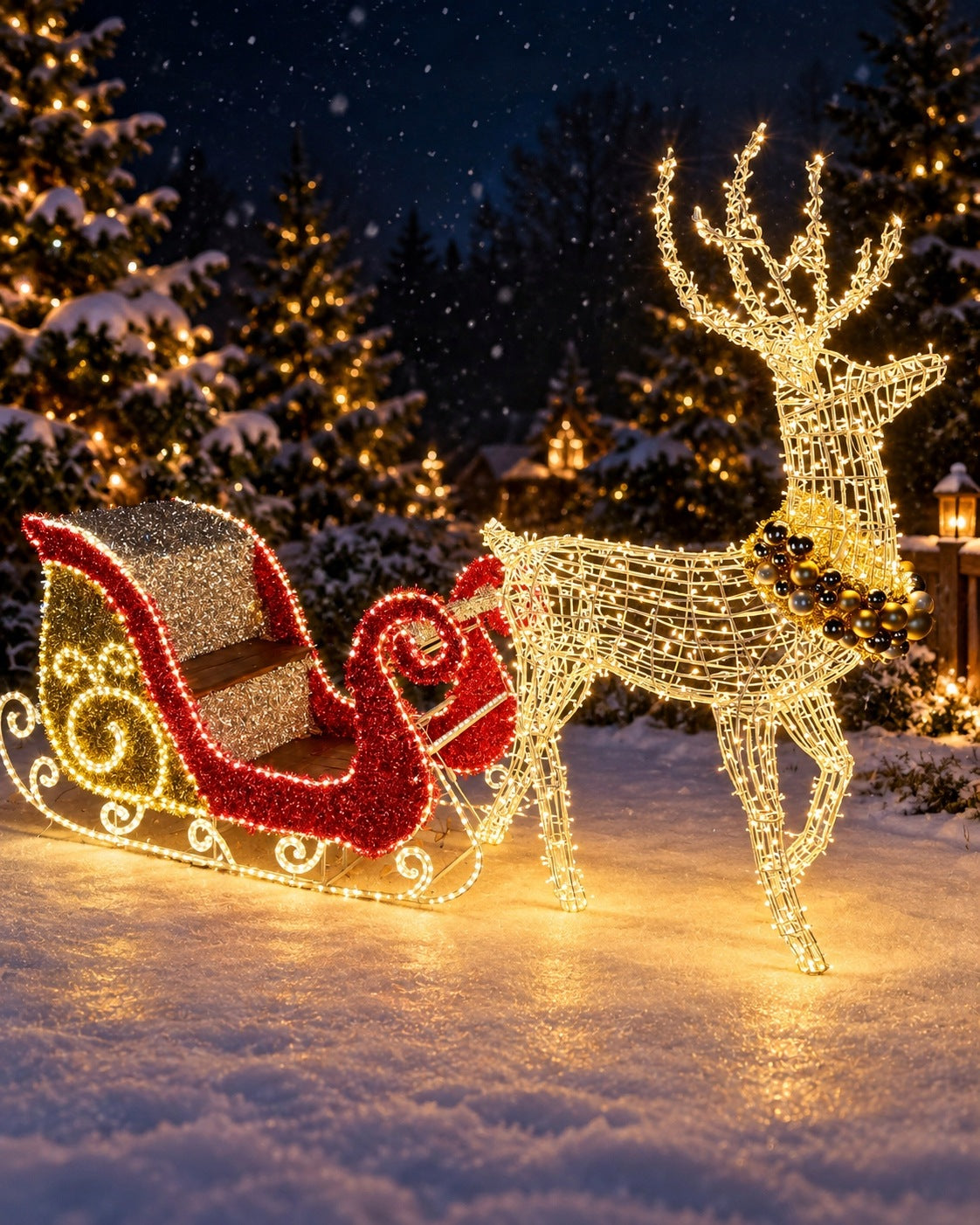 Reindeer GIANT + SLEIGH! LED cord! LARGE REINDEER - LED DECORATION! LENGTH 400cm