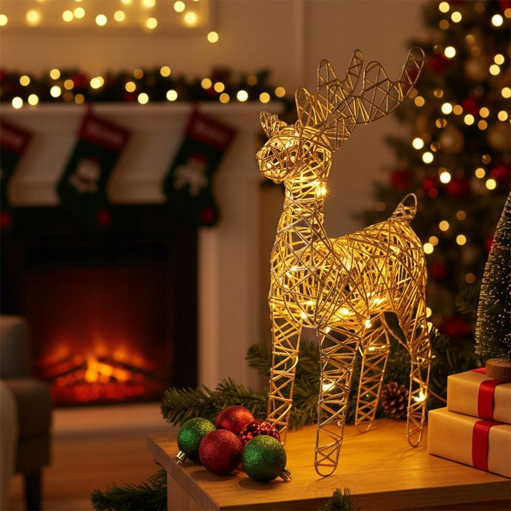 Reindeer GLOWING gold decorative Christmas figurine 25 LED 34 cm Packaging status original