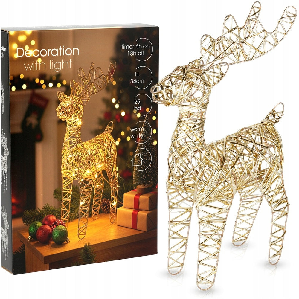 Reindeer GLOWING gold decorative Christmas figurine 25 LED 34 cm
