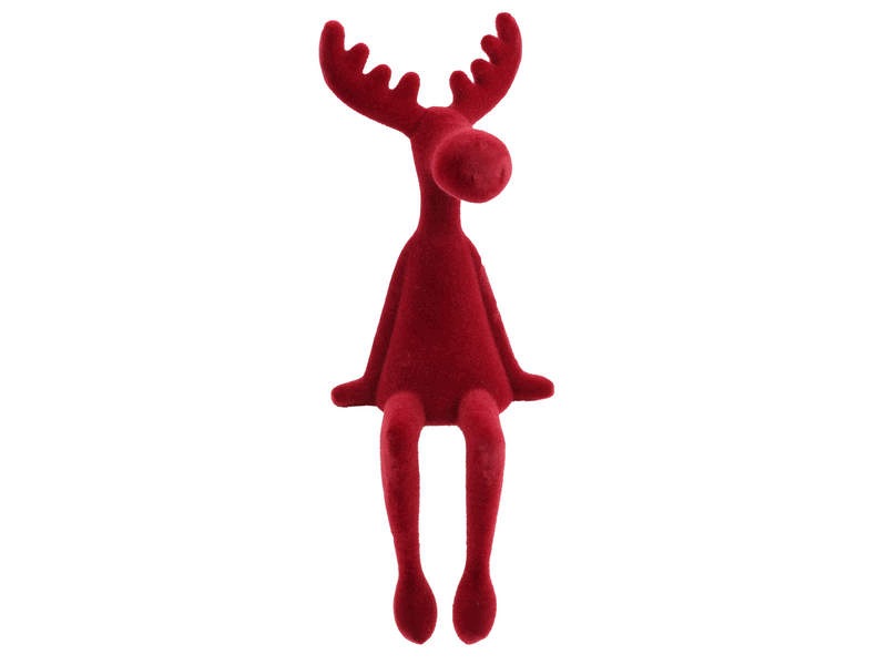 Reindeer burgundy flocked 25 cm deer figurine sitting Christmas ornament Packaging status original