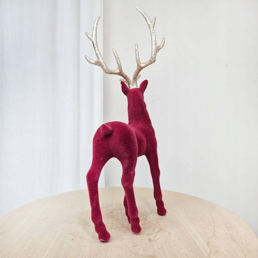 Reindeer deer velour Christmas figurine burgundy 32cm Brand no brand