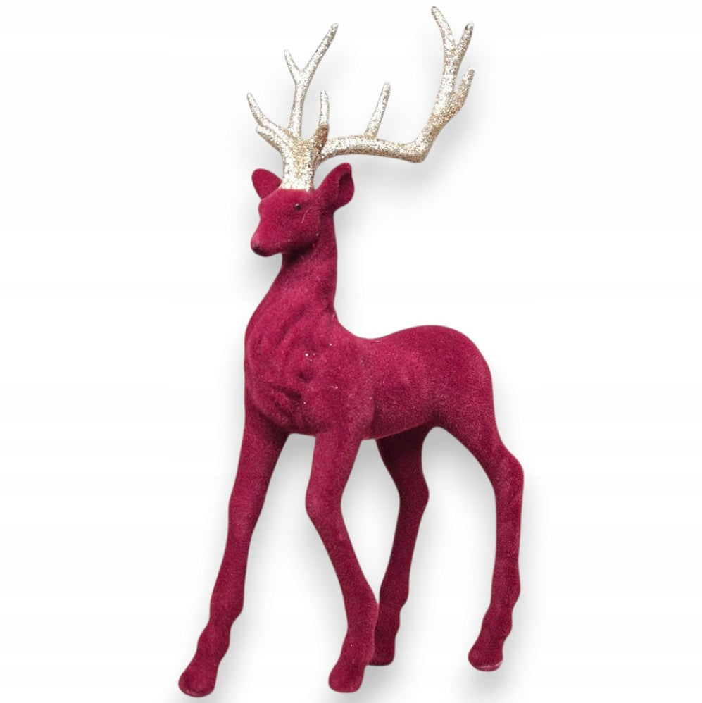 Reindeer deer velour Christmas figurine burgundy 32cm