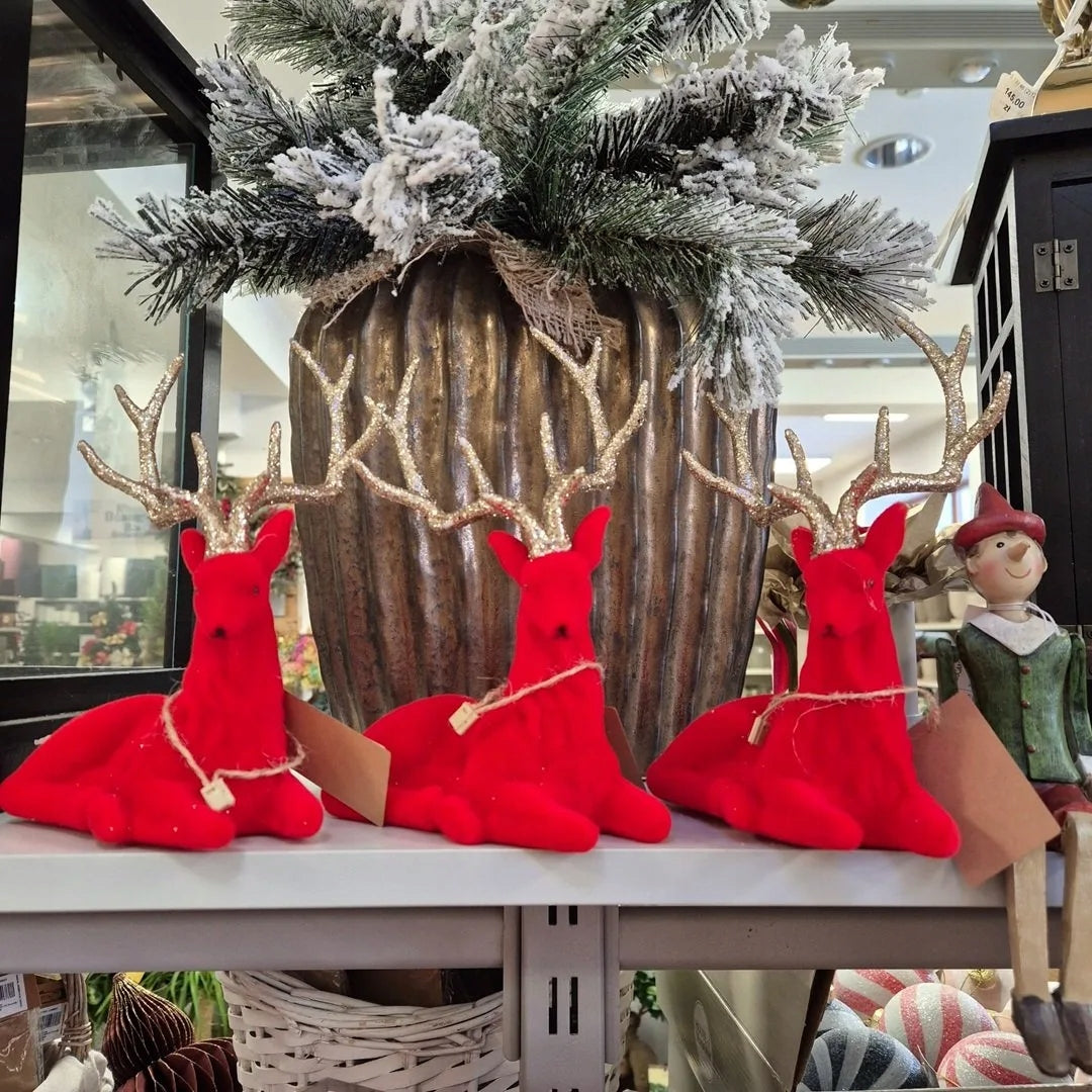 Reindeer deer velour Christmas figurine red 23cm Brand no brand
