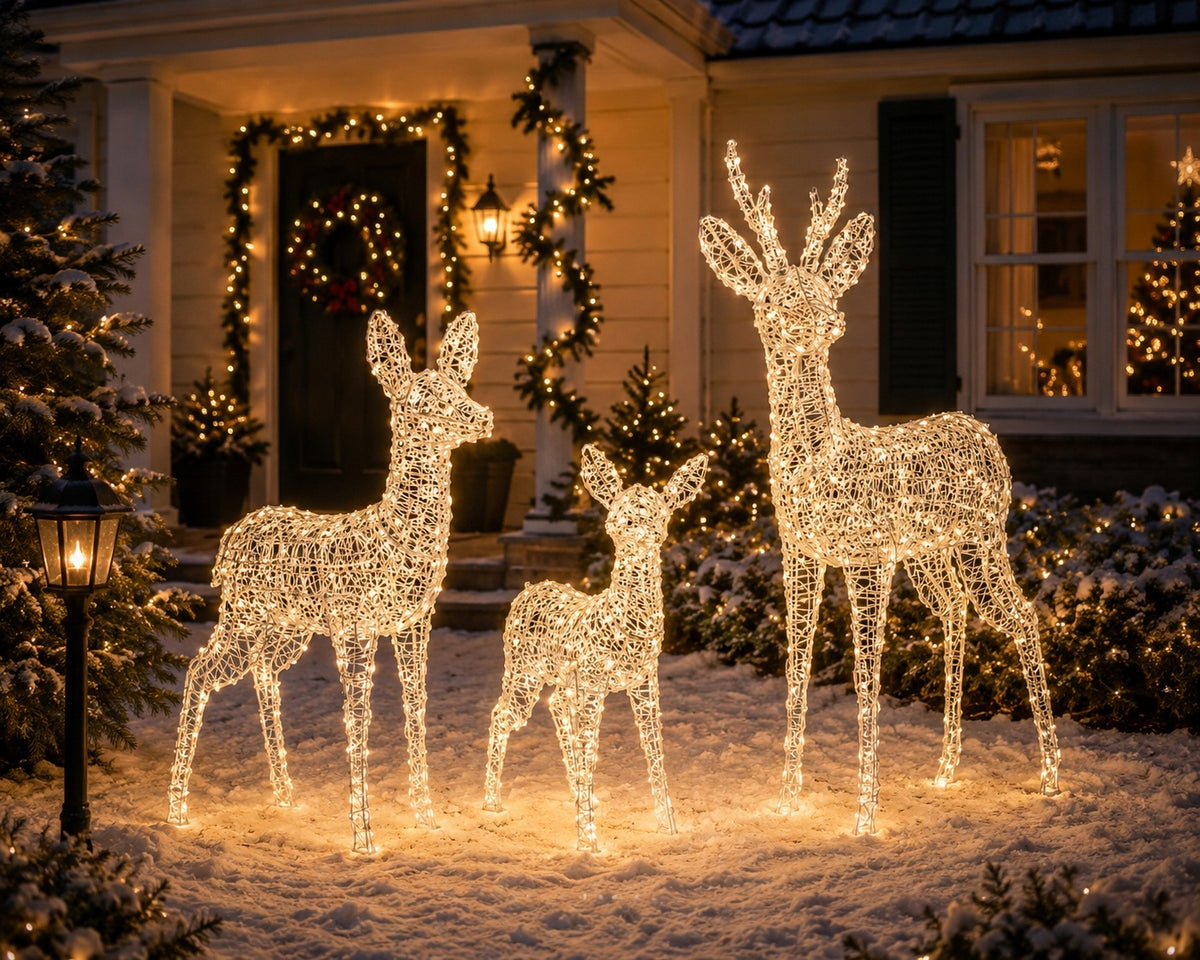 Reindeer family LED Christmas decoration decorations 3 pcs large stable Product height 120 cm