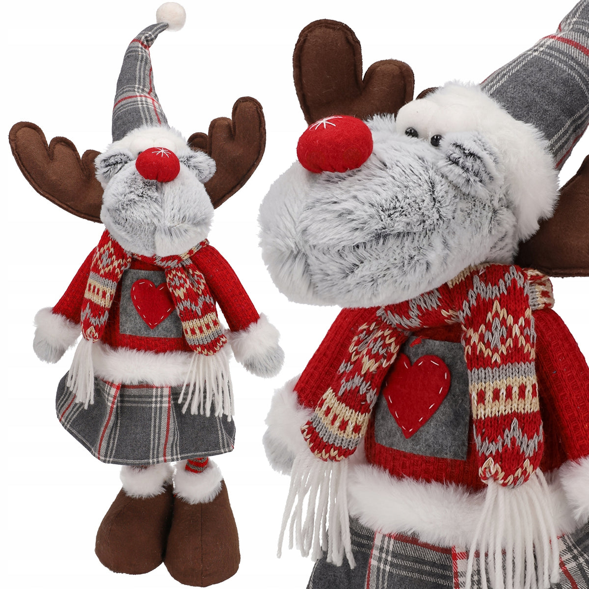 Reindeer made of material on telescopic legs, red,45/ 55cm Jumi