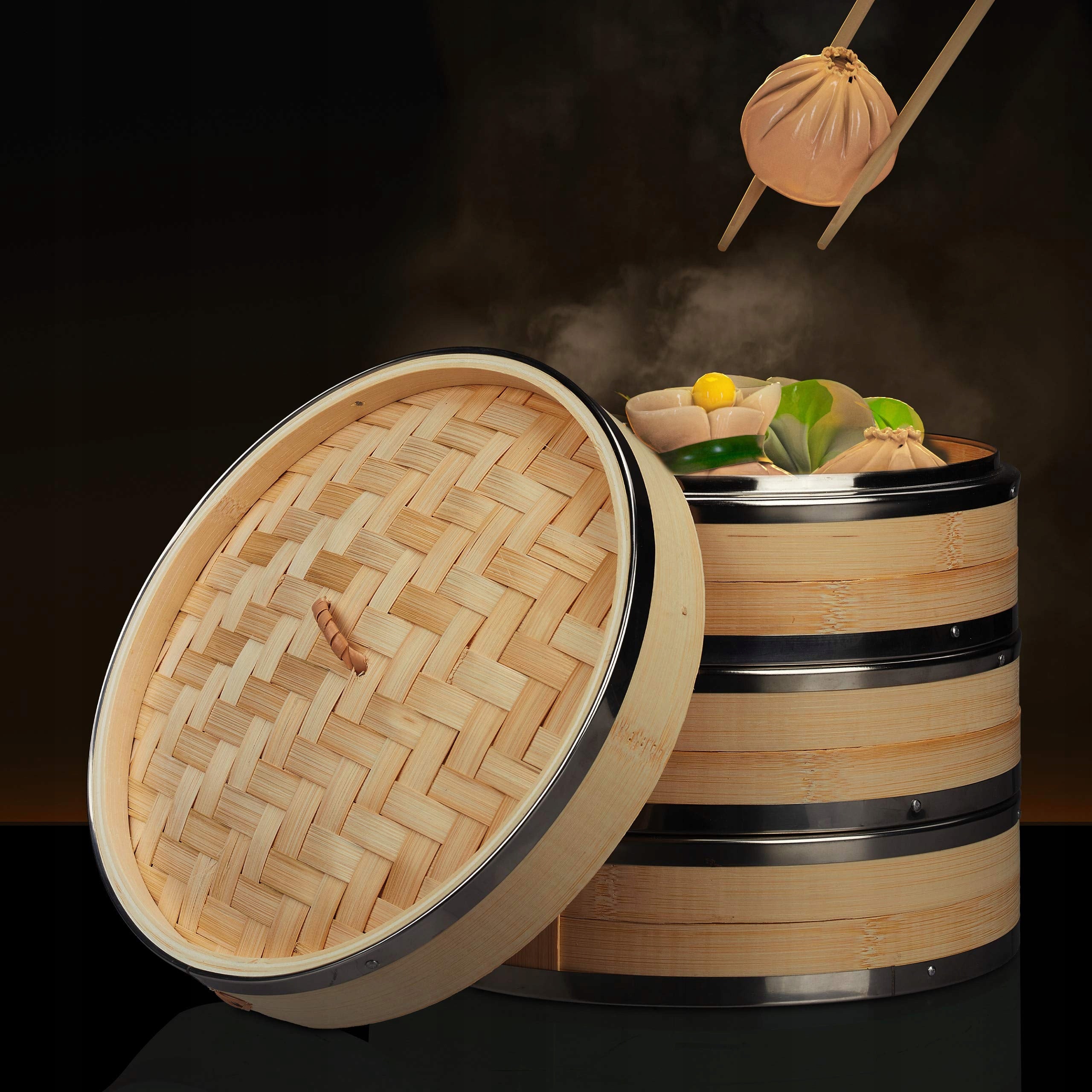 Relaxdays bamboo steamer 3 levels Ø24cm metal rings Brand Relaxdays