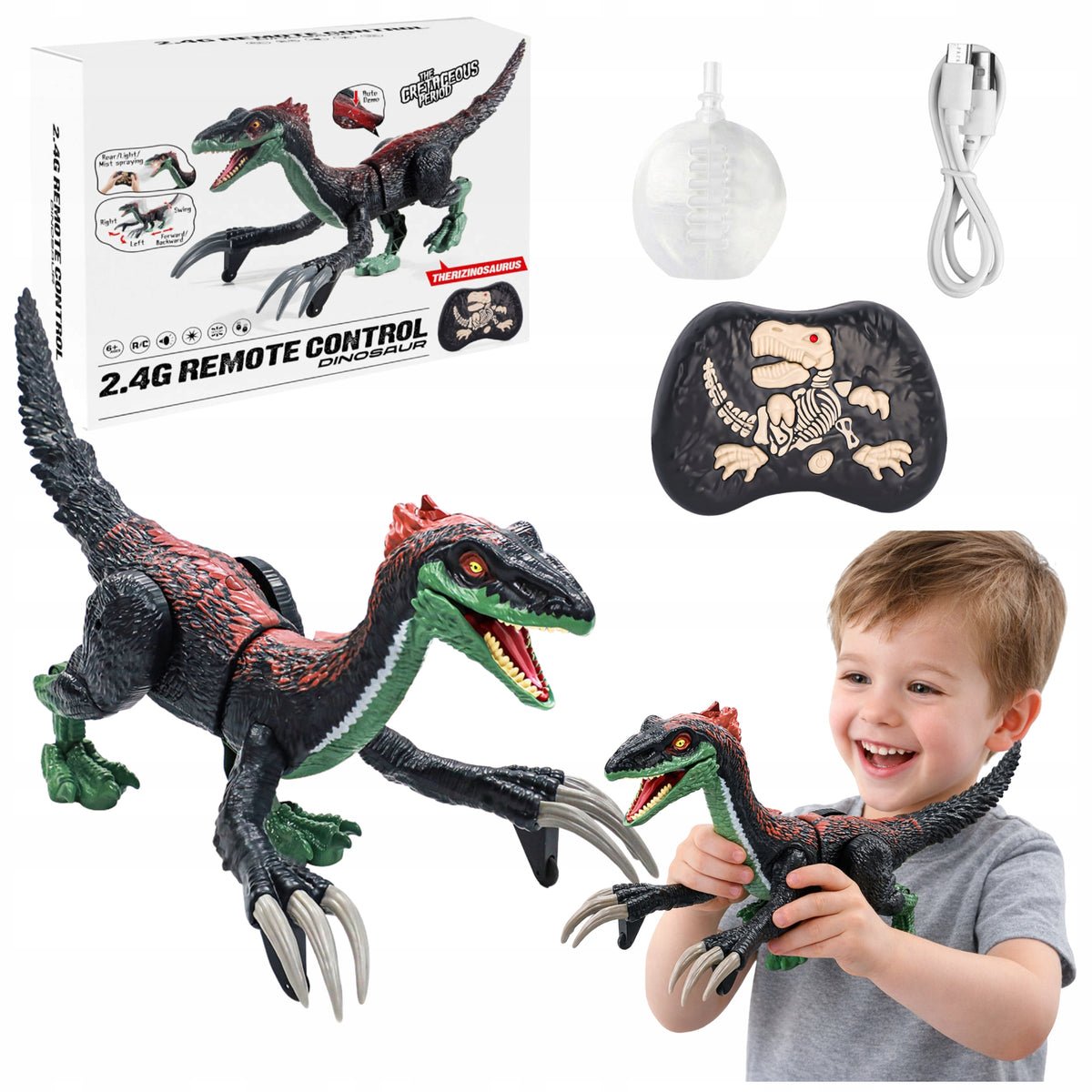 Remote Controlled Dinosaur Therizinosaurus Walking Effect Mist Light Sound