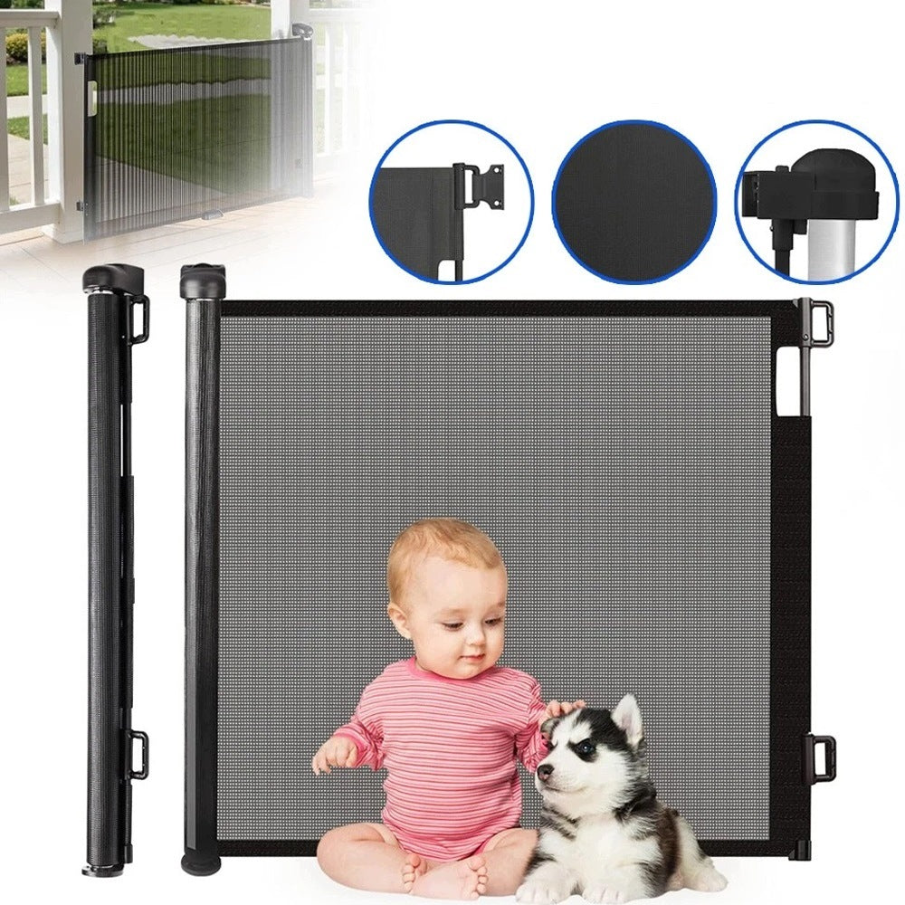 Retractable gate for door stairs adjustable security 5-180cm black