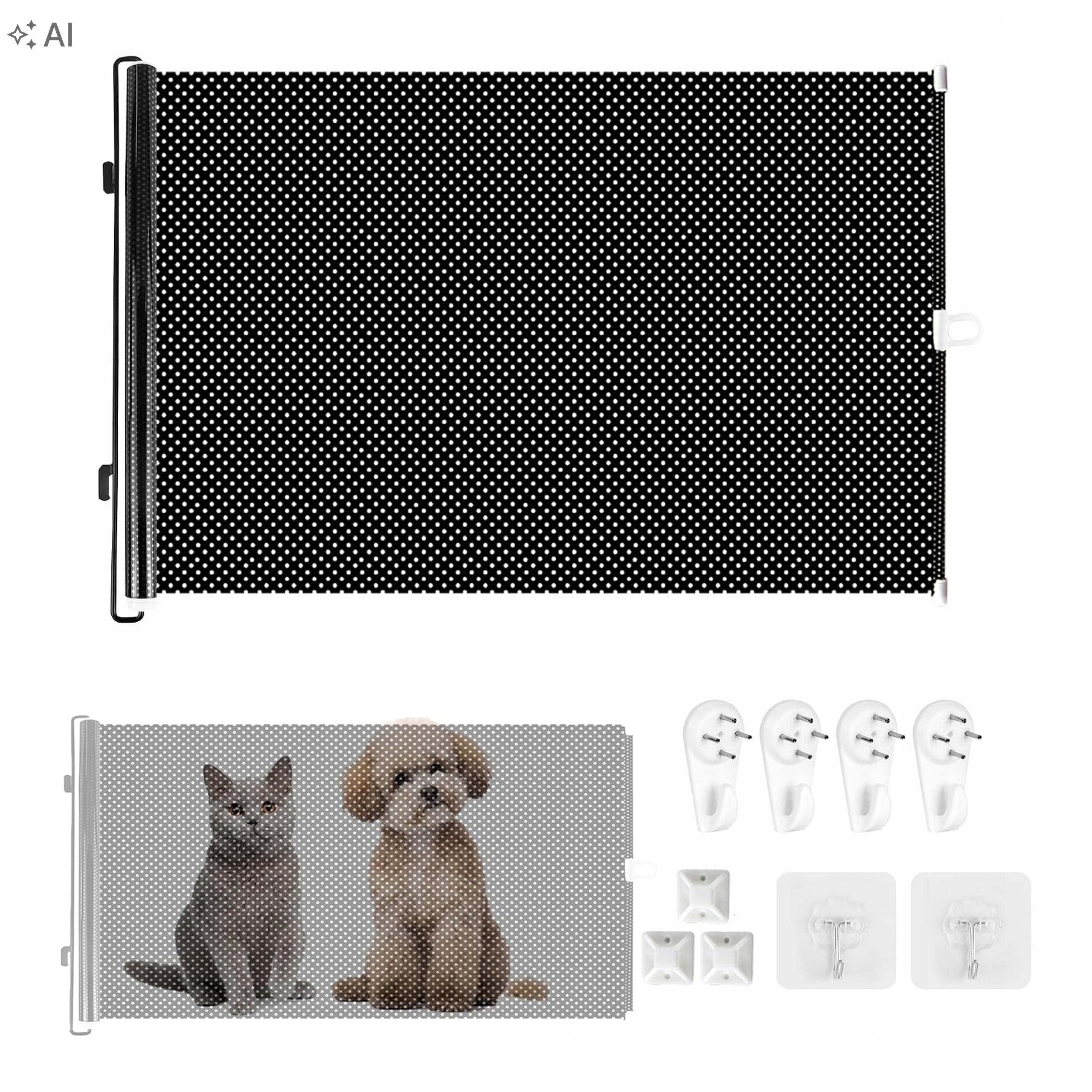 Retractable safety barrier for dog 40 cm x 125 cm without drilling