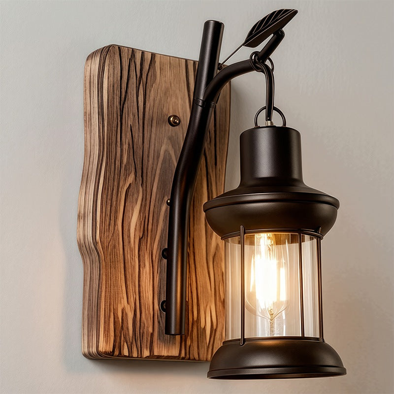 Retro Black Metal Wall Lamp Glass E27 Rustic Sconce Vintage Fixture