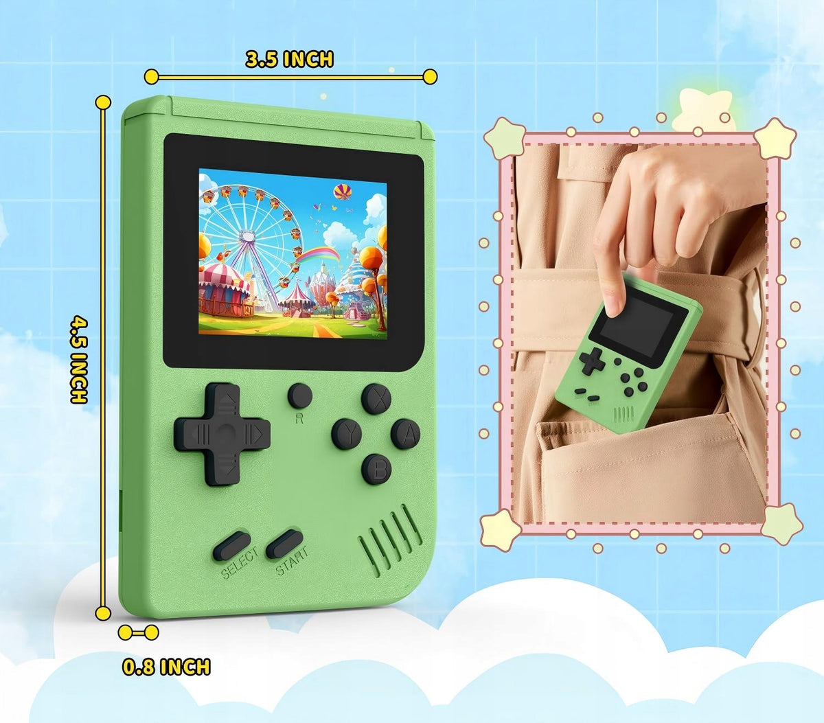 Retro Console 500 Games + Pad Mini Portable TV Game For Baby Green Packaging status original