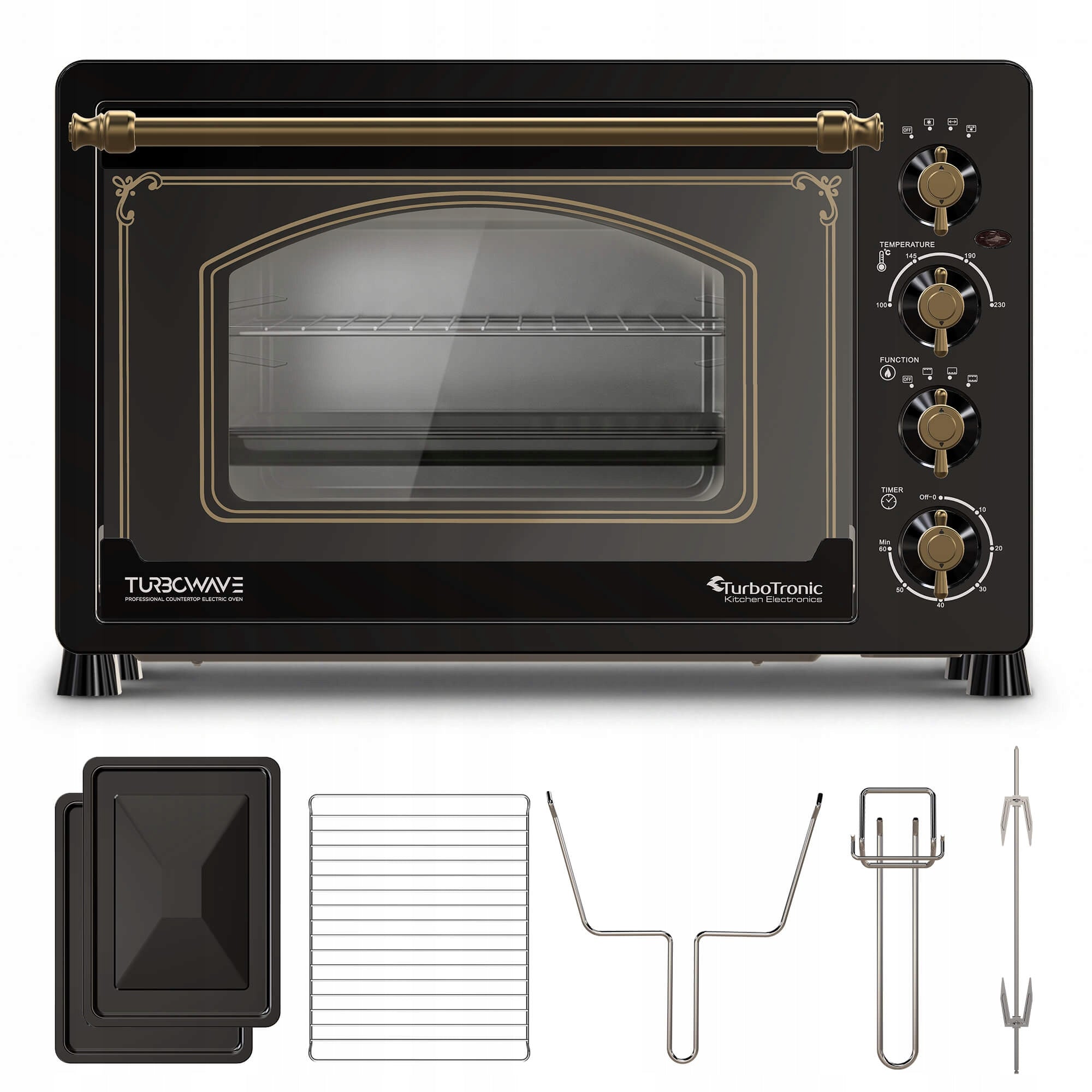 Retro electric oven 45L 2000W thermocouple spit grill double glazing
