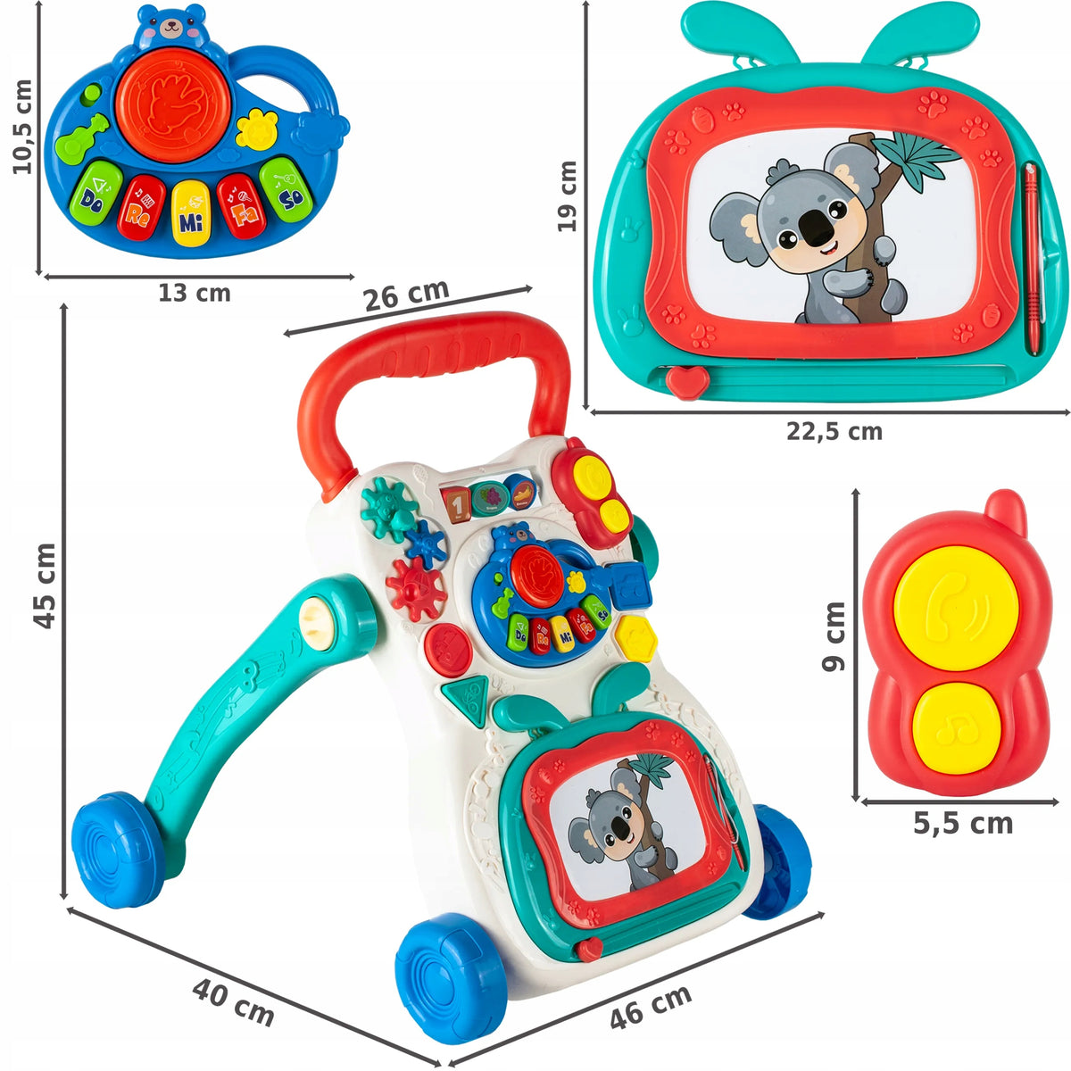 Ride-on Pusher Walker Interactive 3in1 Toy Magic Drawing Board Piano Organki Brand MalPlay