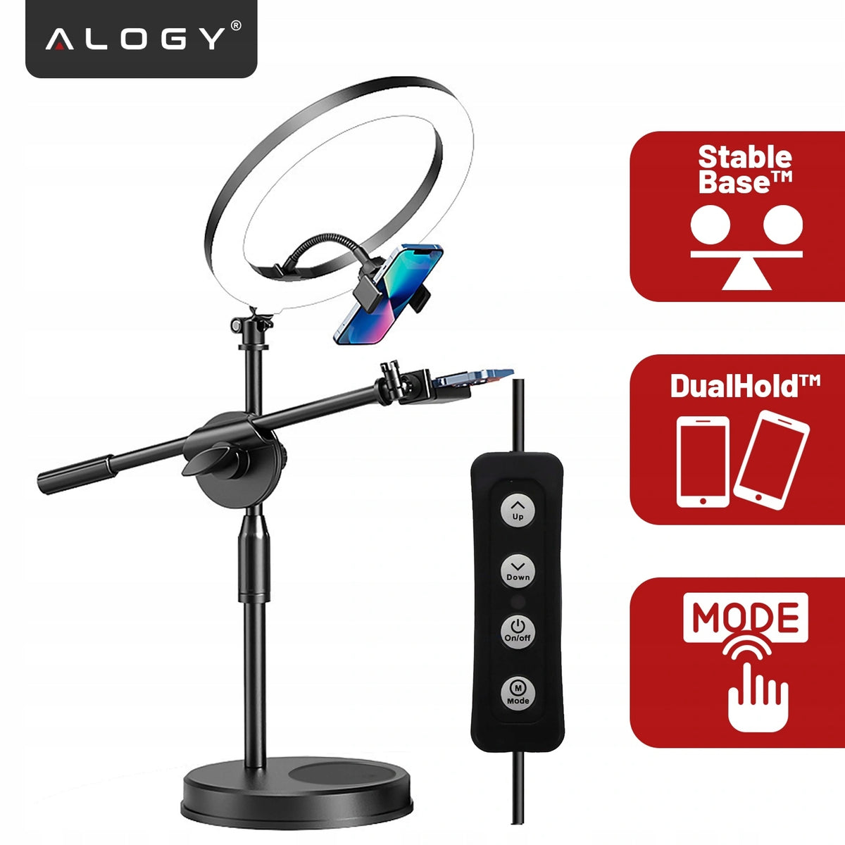 Ring Lamp 10 Tripod with 2 Phone Holders and Arm Brand Alogy
