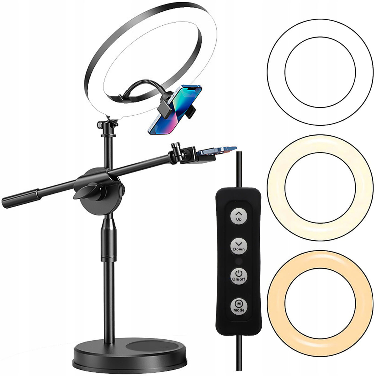 Ring Lamp 10 Tripod with 2 Phone Holders and Arm