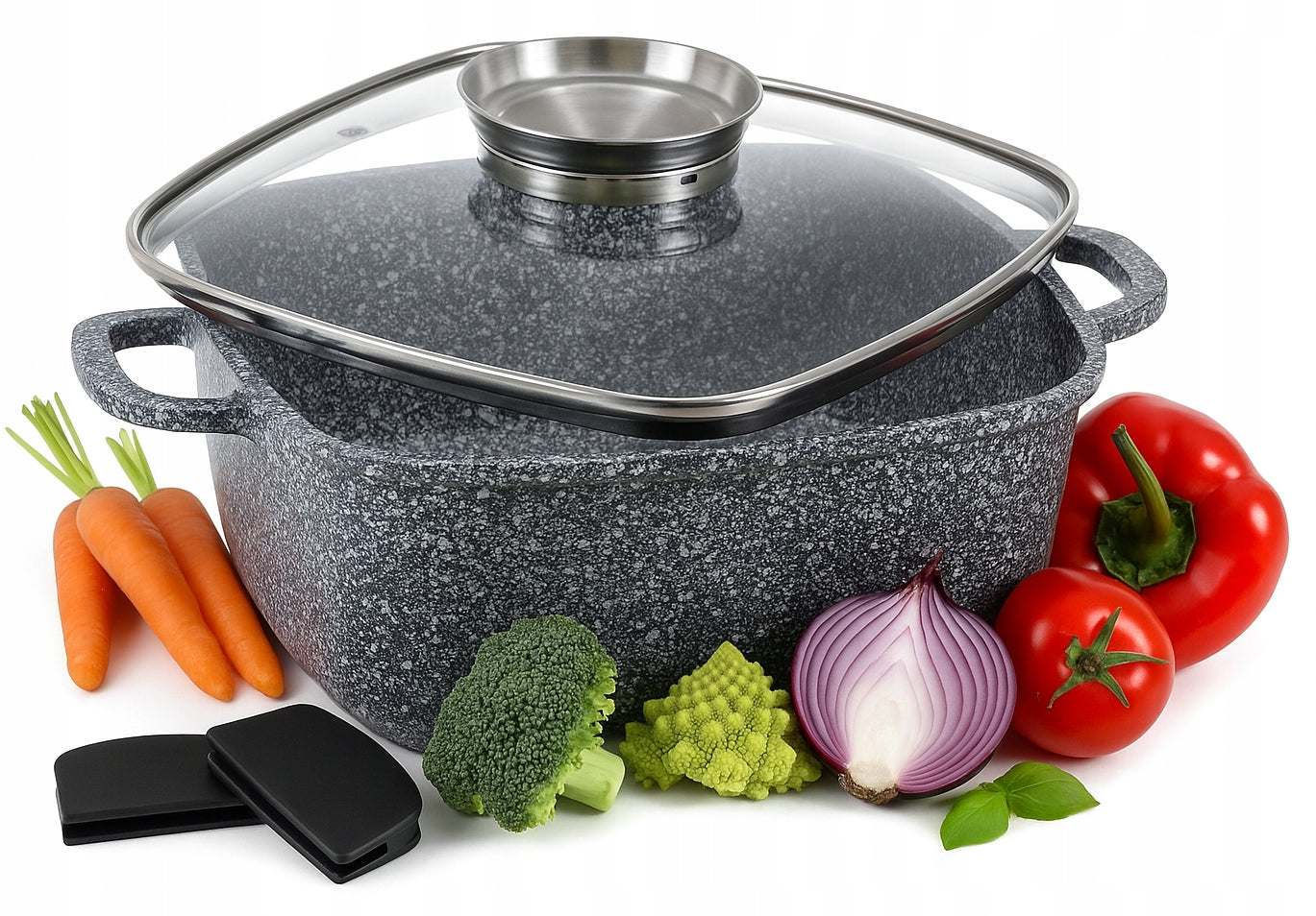 Roasting pot, square, 5.5 L, goose cooker, with lid, 26 x 26 cm, INDUCTION, GAS