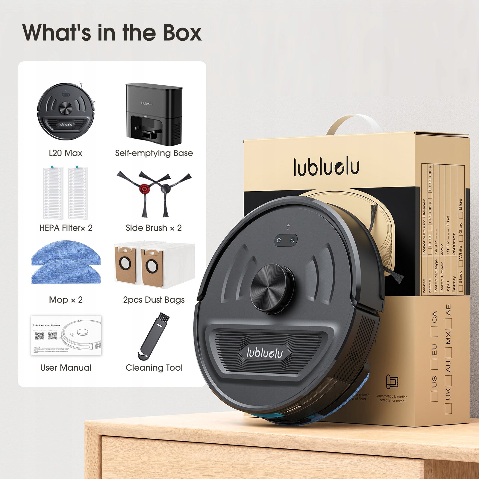 Robot sprzątający mopowanie Lubluelu L20 Max Ultrapłaska konstrukcja LDS Wireless operating time 150 min