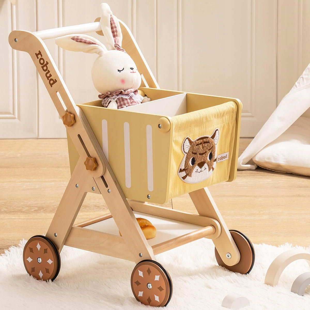 Robud trolley pusher wooden tiger adjustable height storage