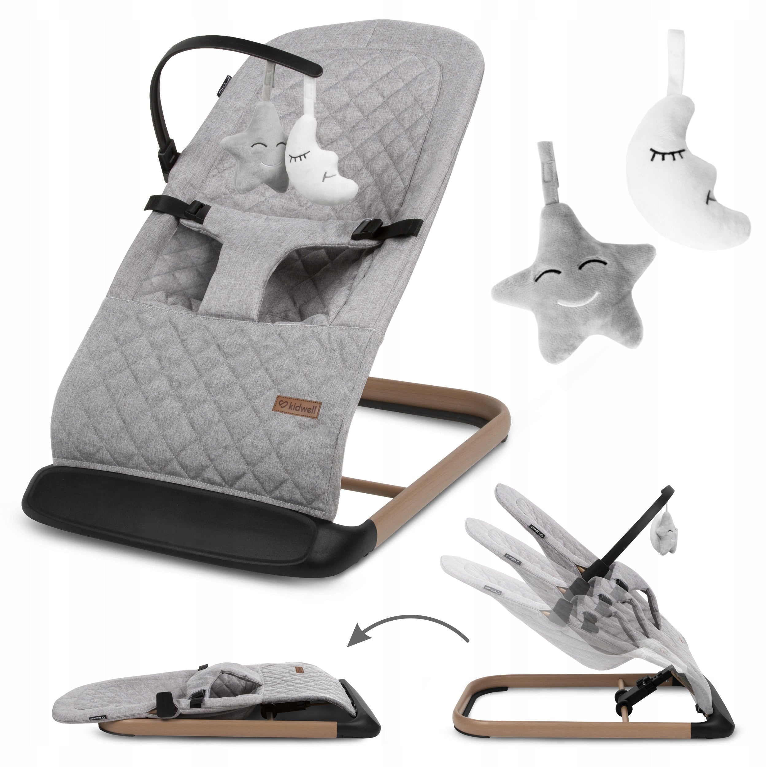 Rocker lounger Kidwell Laro Full Grey/Wooden folding