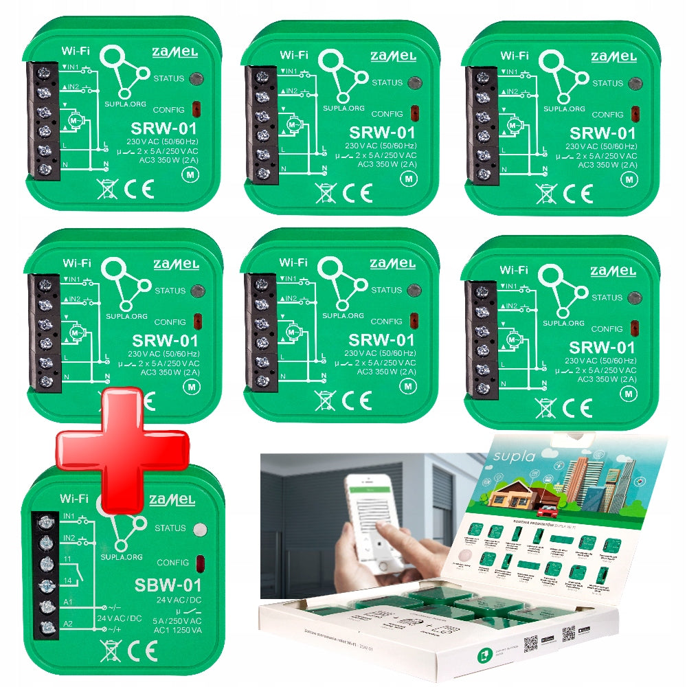 Roller shutter controller set 6x SRW-01 + gates / wickets 1x SBW-01 Supla ZSW-01