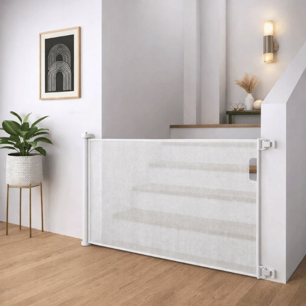Roller shutter gate 300 cm for stairs white roll-up child safety