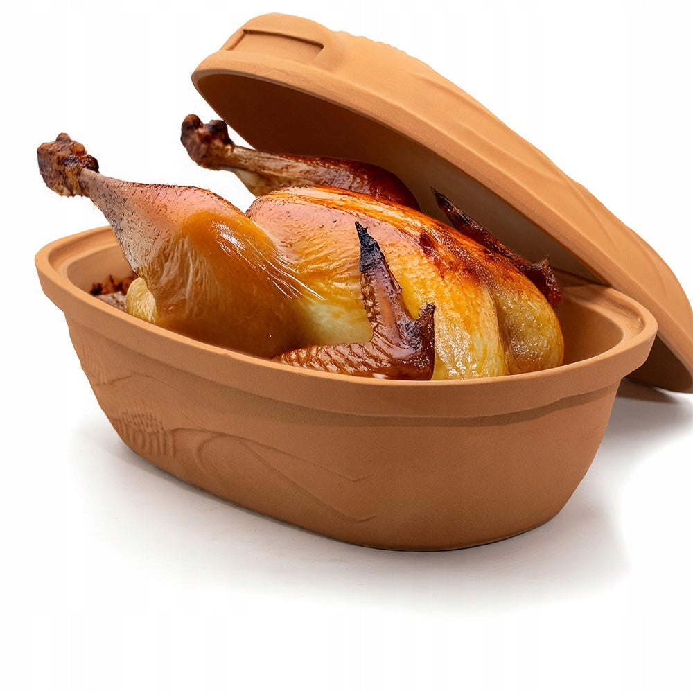Roman clay pot with lid oval 4,5L for turkey roast oven