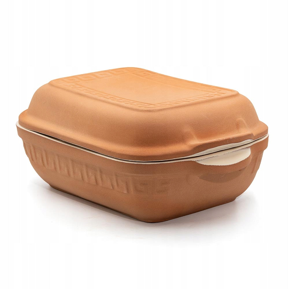 Roman clay pot with lid rectangular glazed 5L for roasting