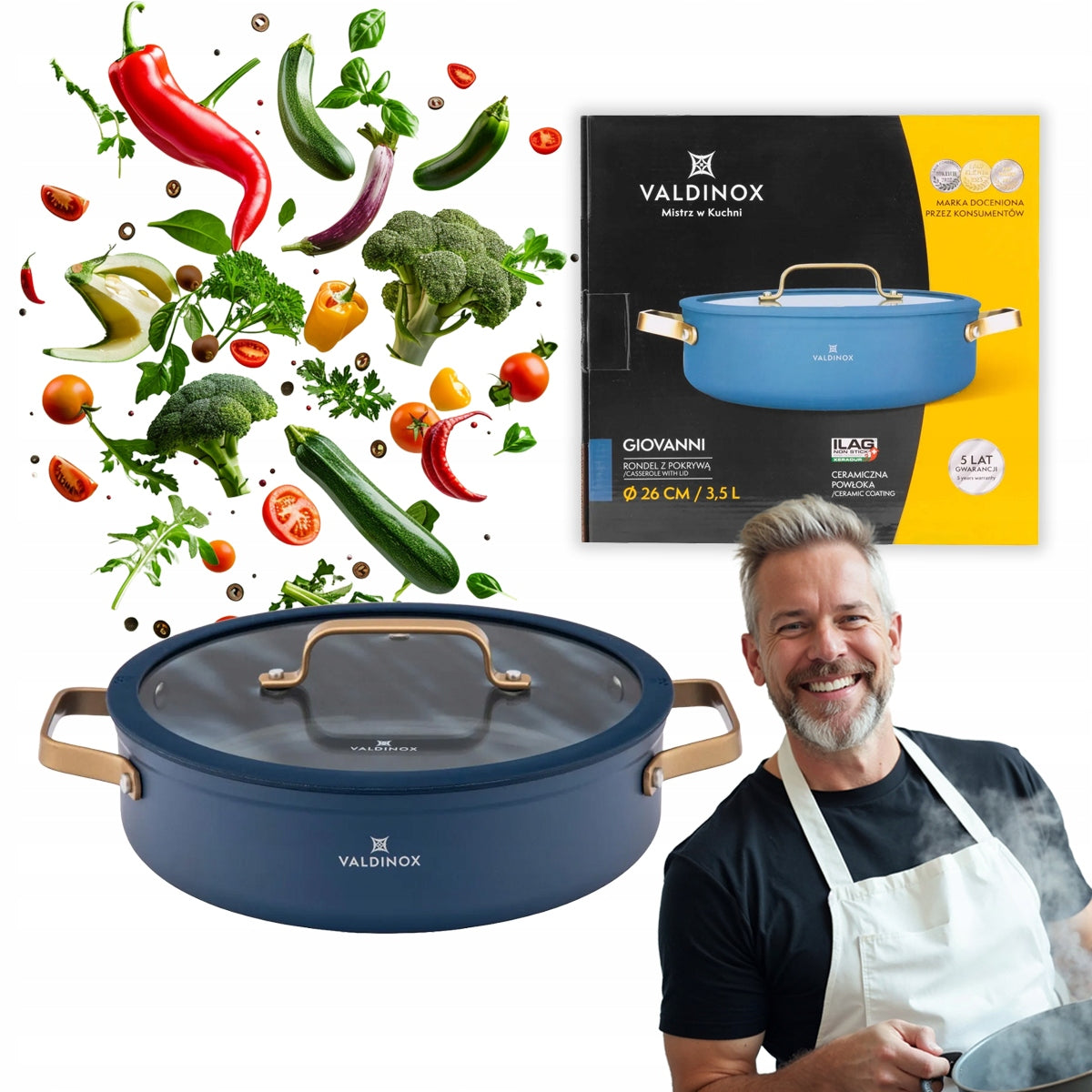 Rondel Valdinox Giovanni with lid gold non-stick handles 3,5 l