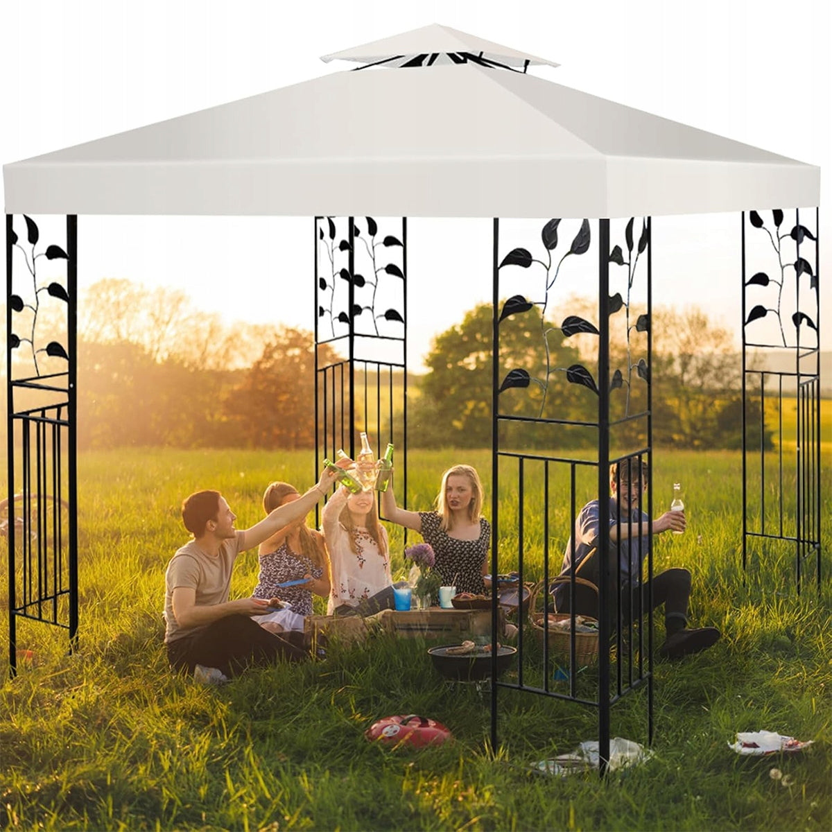 Roof Cover Garden Pavilion Gazebo Plating 3x3m Beige Waterproof Number of side walls 4 walls