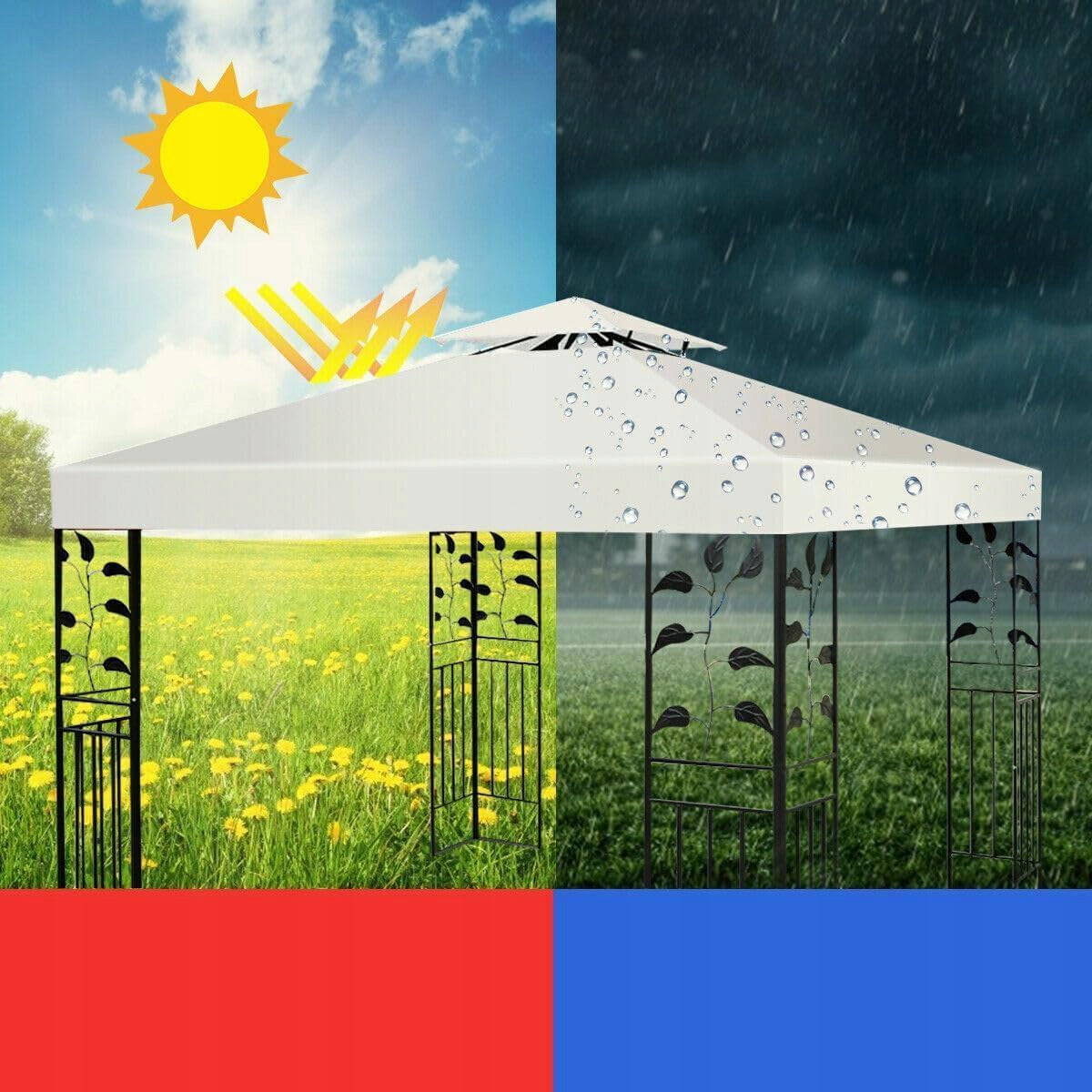Roof Cover Garden Pavilion Gazebo Plating 3x3m Beige Waterproof Width 3 m