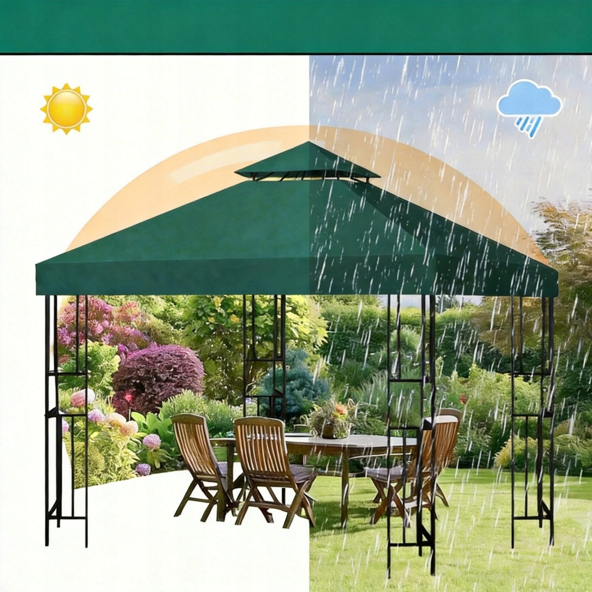 Roof for Garden Pavilion Spare Canopy Replacement 3x3 Meters Manufacturer no brand