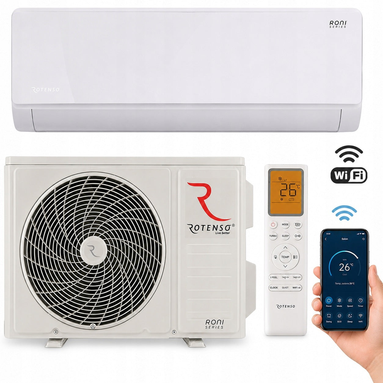 Room air conditioner ROTENSO Roni 5.3 kW Wi-Fi Heating Air supply 4D