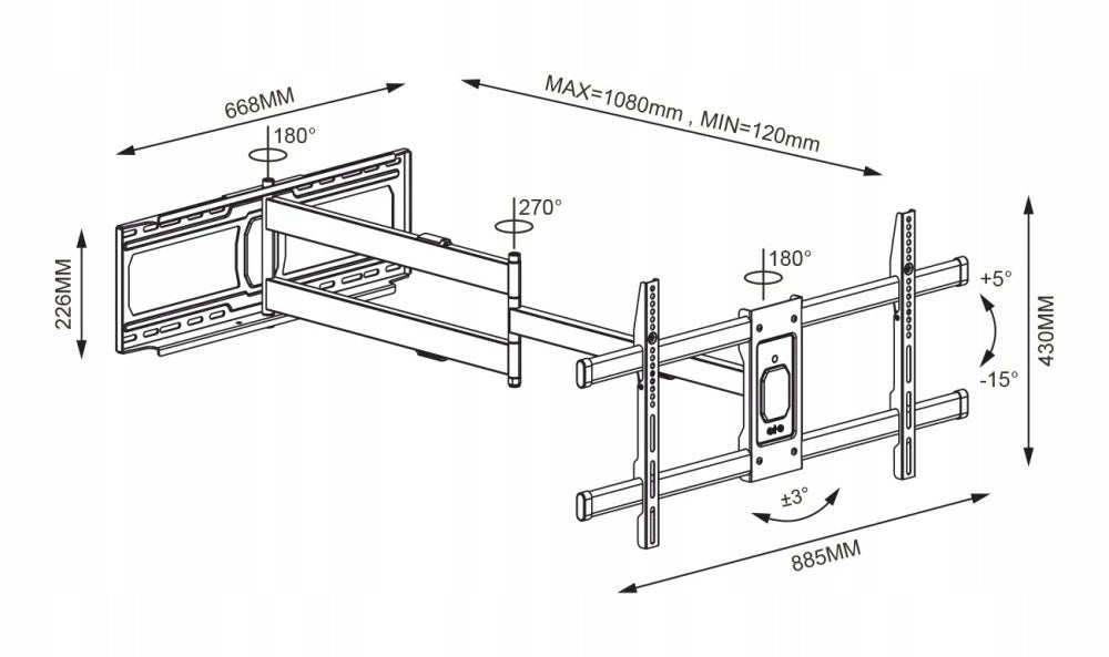 Rotating Extra Long Wall Mount TV Hanger 42-80” Techly Brand Techly
