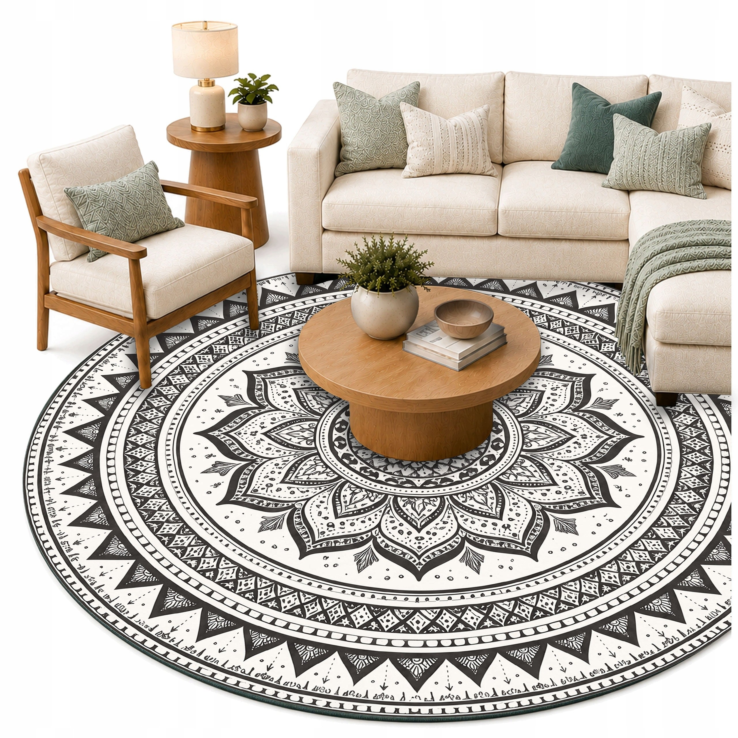 Round carpet Mandala for living room 120x120 oriental NOVO non-slip