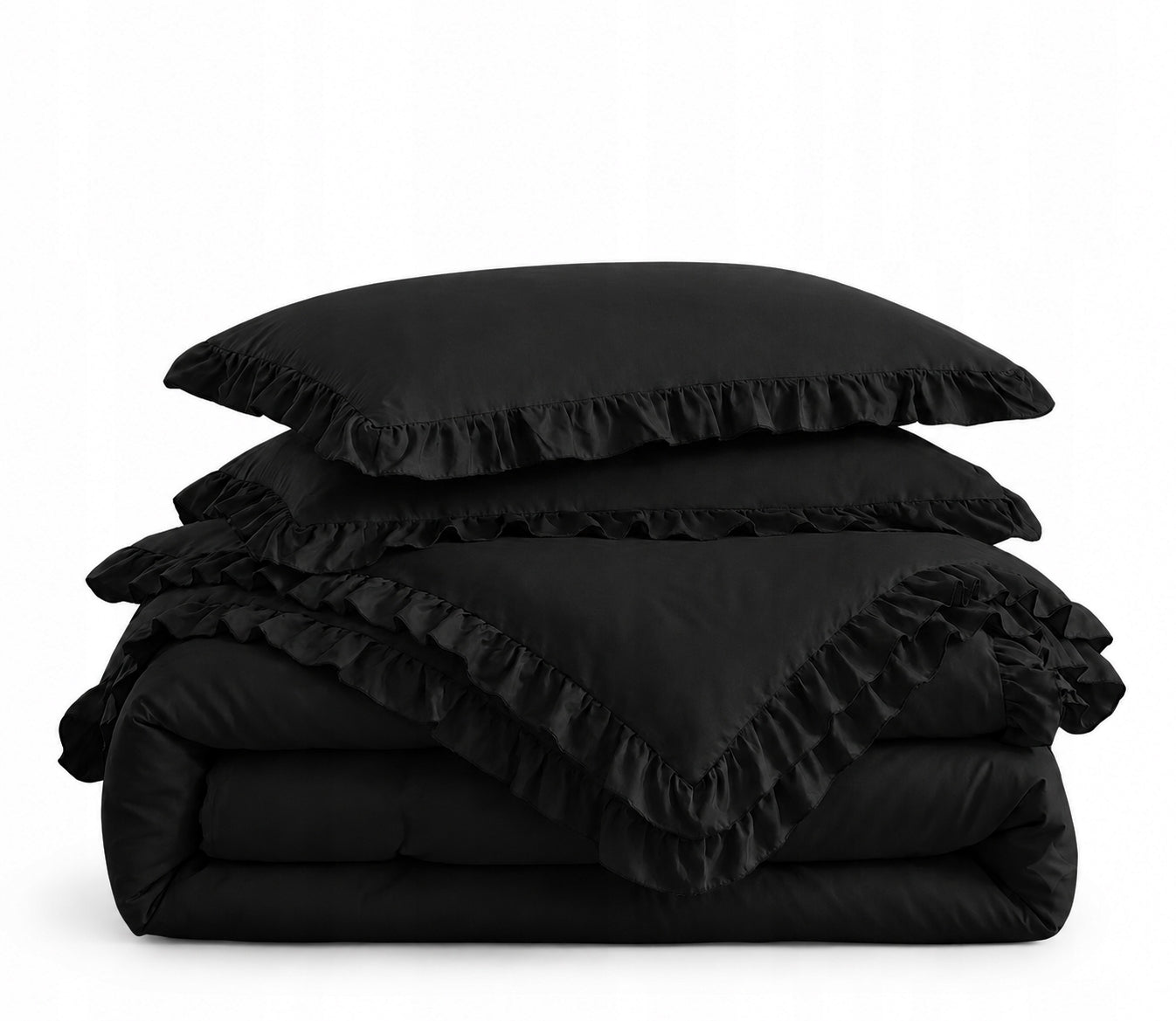 Ruffled Duvet Cover Set 200x220 Black Elegant Premium Bedroom