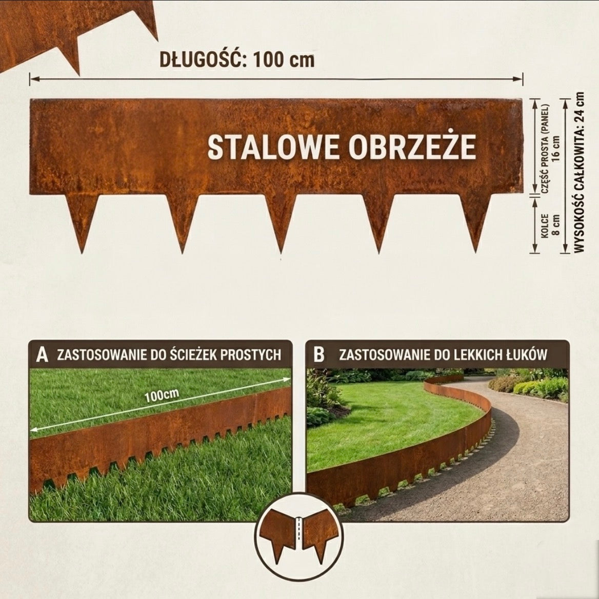 Rust Lawn edging 100x24cm Style Corten Solid Metal Palisade Manufacturer code Obrzeże 100