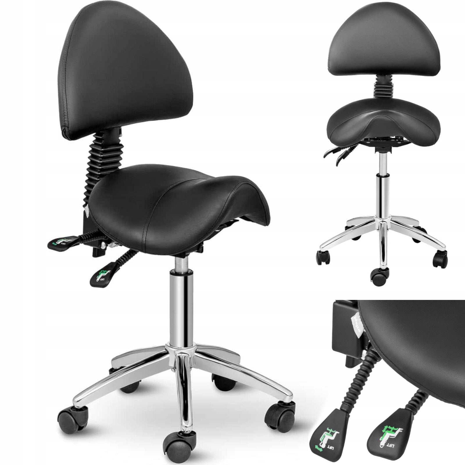 SADDLE COSMETIC CHAIR WITH SWIVEL BACKREST ADJUSTABLE BLACK Medical device no