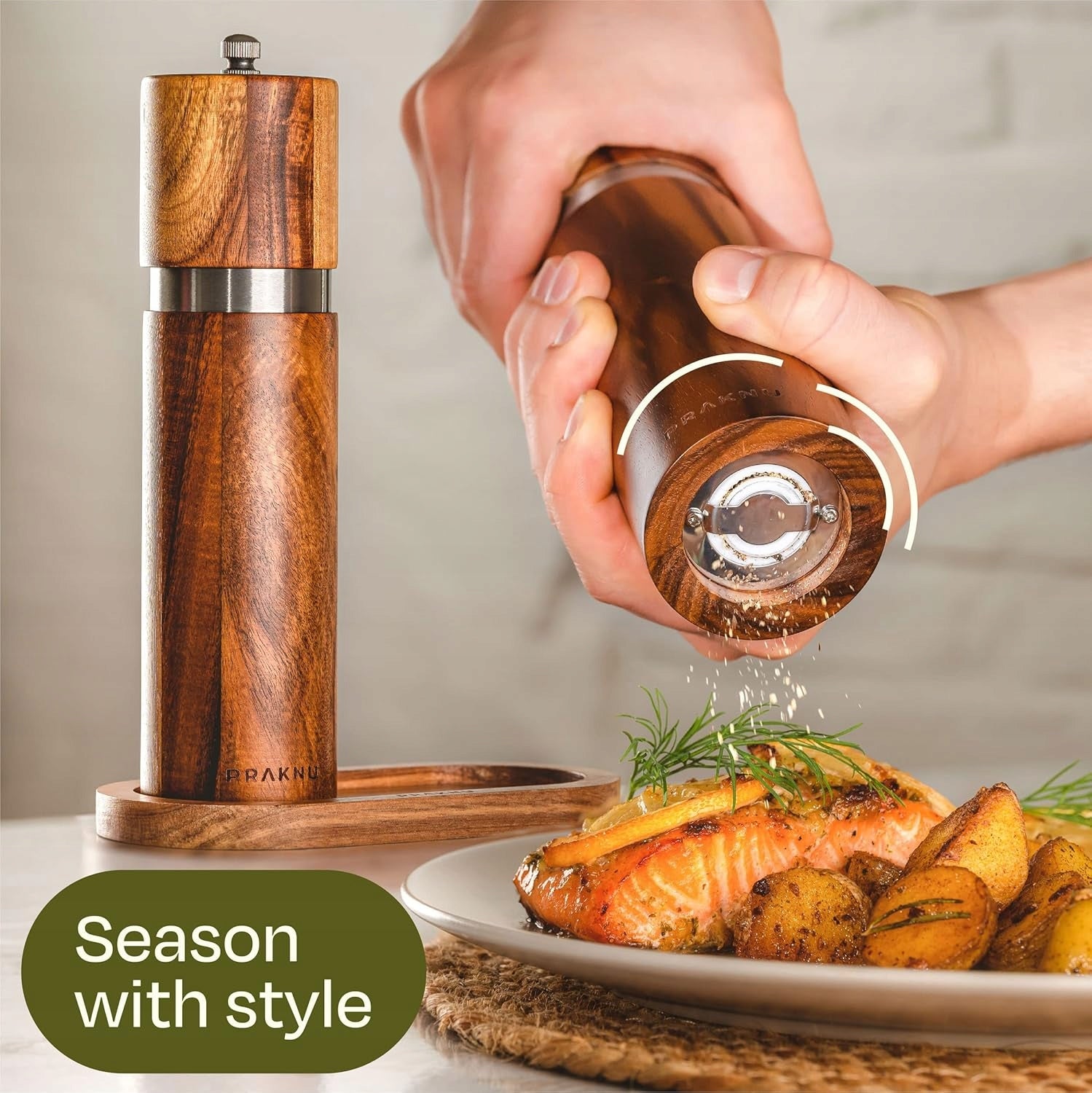 SALT AND PEPPER GRINDER ACACIA WOOD FSC CERAMIC PREMIUM 2 PIECES Packaging status original