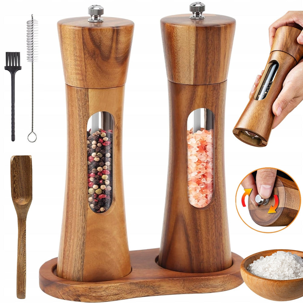 SALT AND PEPPER GRINDER WOODEN GRINDERS SPICE GRINDER HANDHELD 2 SET