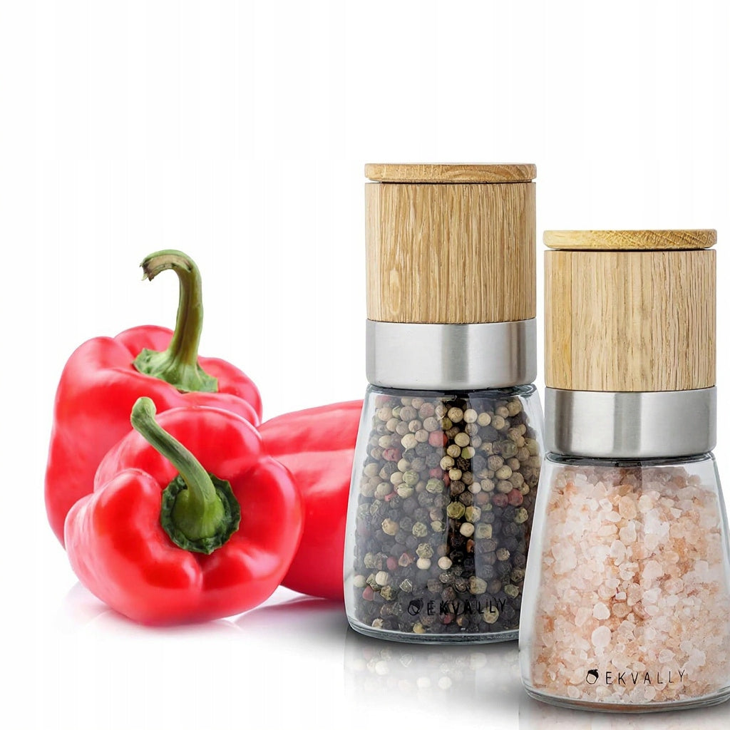 SALT AND PEPPER GRINDERS 2x OAK CERAMIC ADJUSTABLE 160ml Manufacturer code B07GYW7Q15