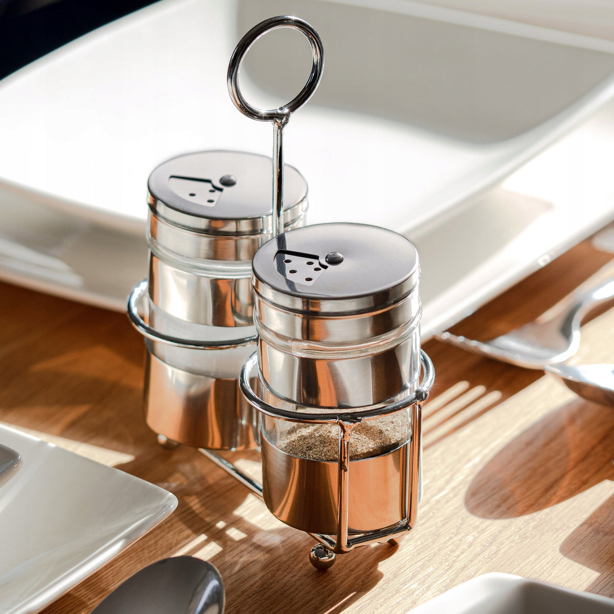 SALT AND PEPPER SHAKER PEPPER SALT SET 2x80ml WITH STAND CONTAINER Brand Kadax