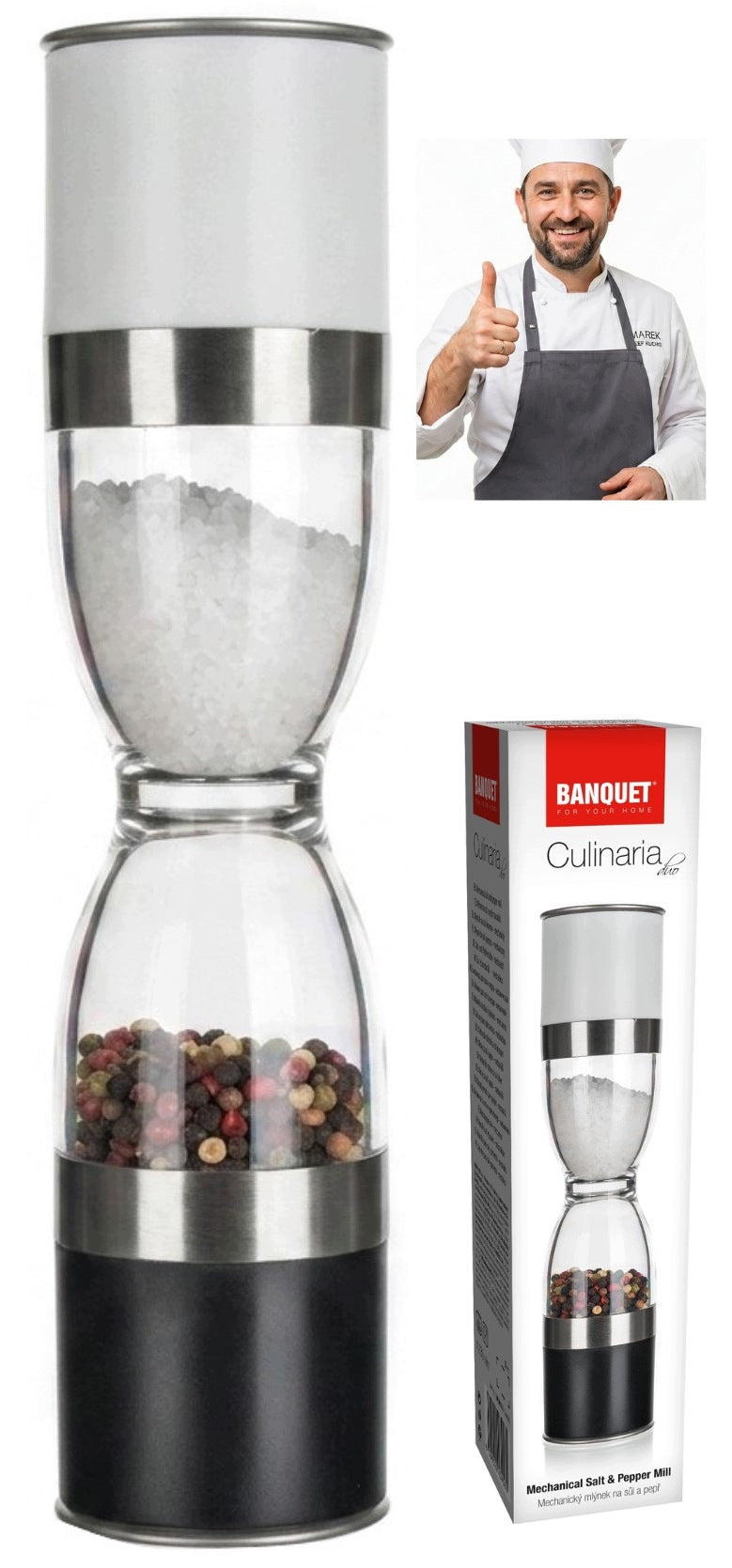 SALT PEPPER GRINDER double-sided steel for grinding spices BANQUET