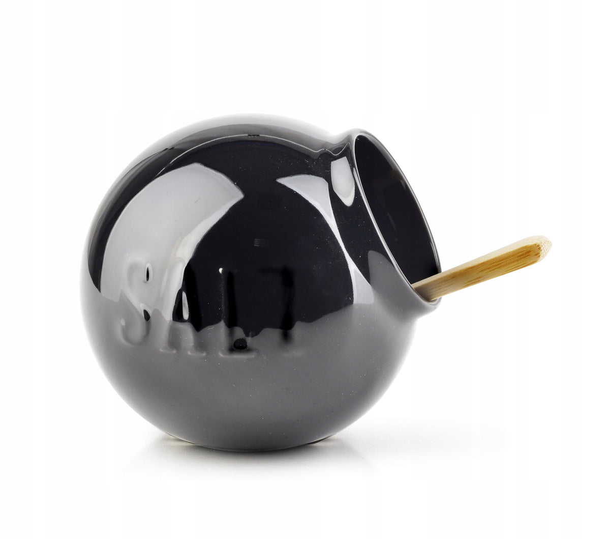 SALT SHAKER PORCELAIN SALT CONTAINER WITH SPICE SPOON BLACK