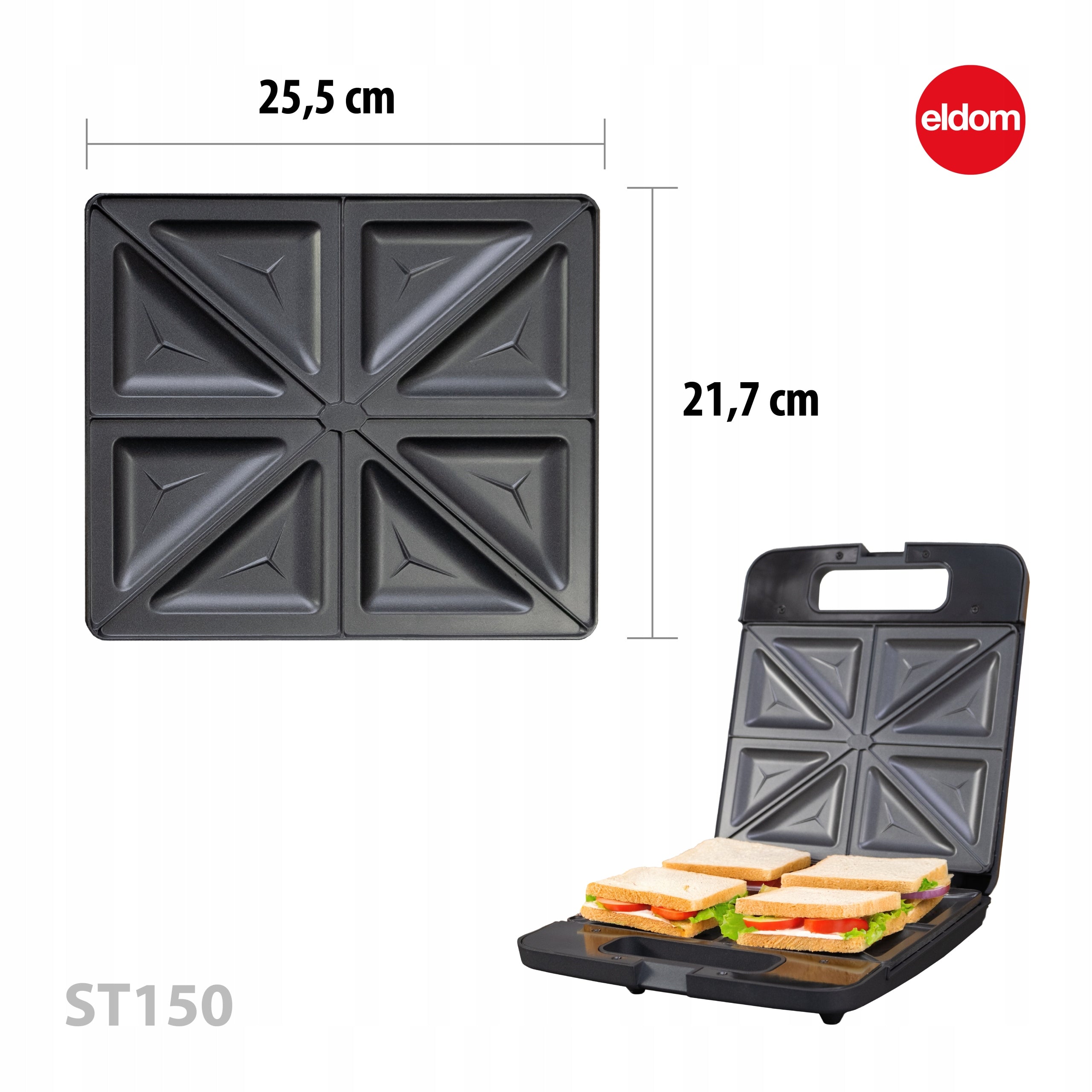 SANDWICH TOASTER 1400W LARGE XXL 4 SANDWICHES Packaging status original