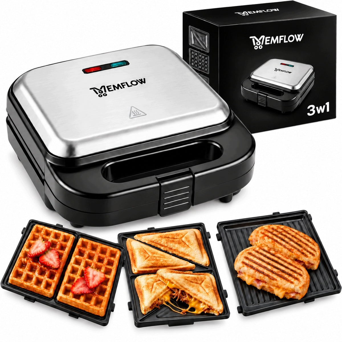 SANDWICH TOASTER AND PANINI GRILL TOASTER ELECTRIC WAFFLE MAKER 3IN1 STRONG