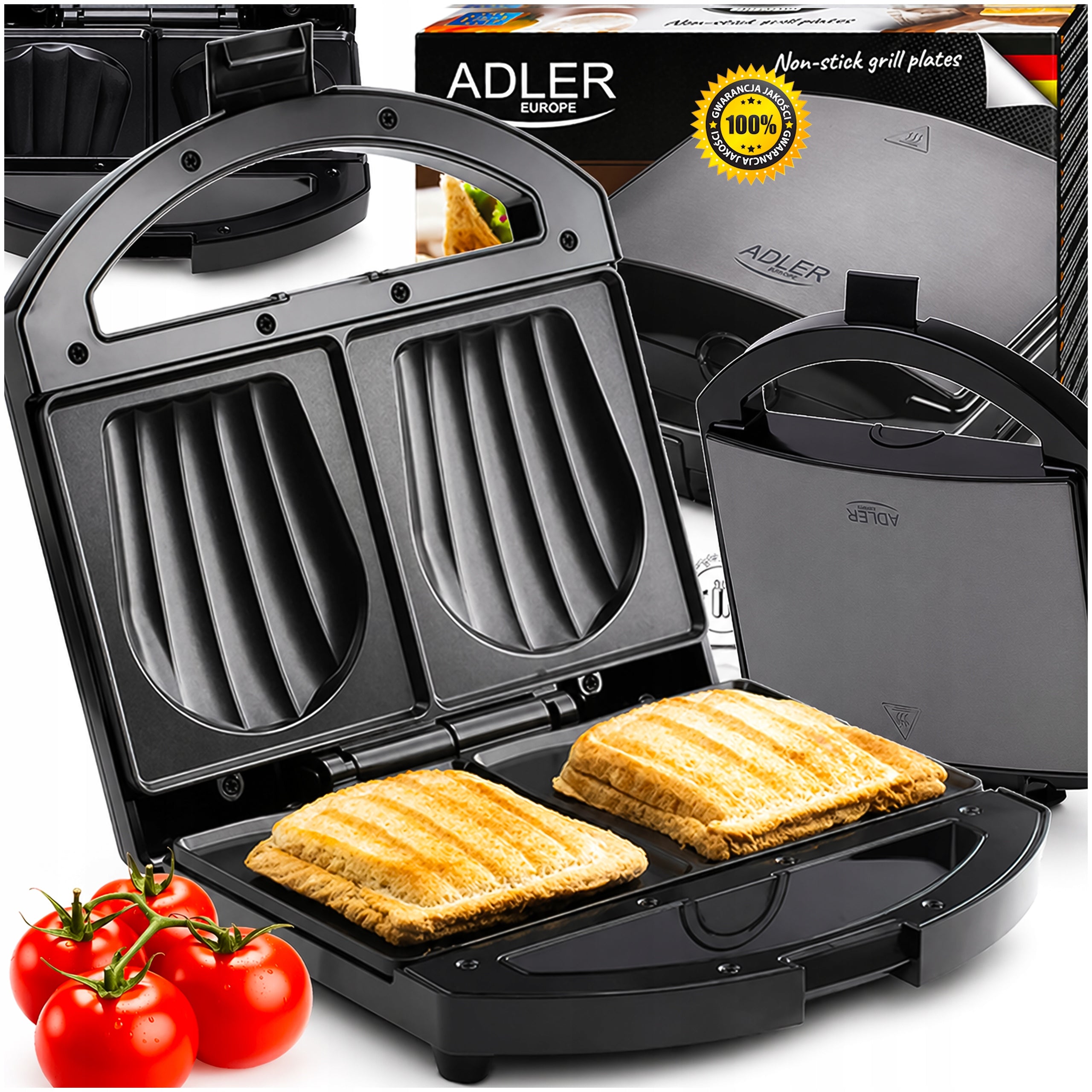 SANDWICH TOASTER ELECTRIC 1000W BLACK NON-STICK COATING