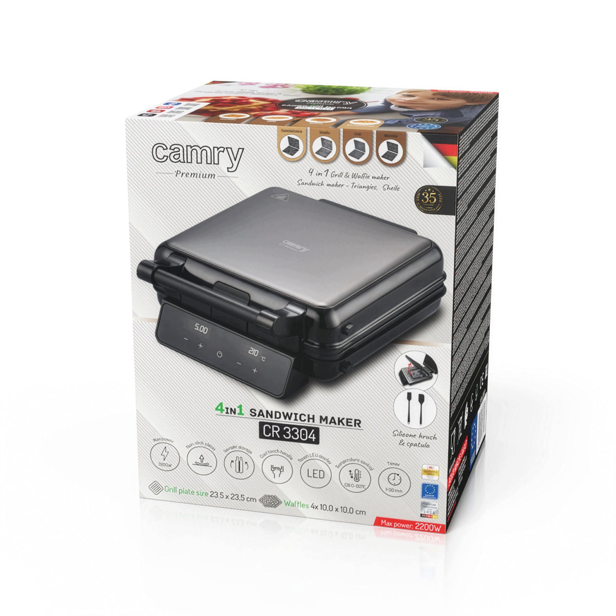 SANDWICH TOASTER GRILL WAFFLE IRON 3IN1 ELECTRIC TEMPERATURE CONTROL Packaging status original