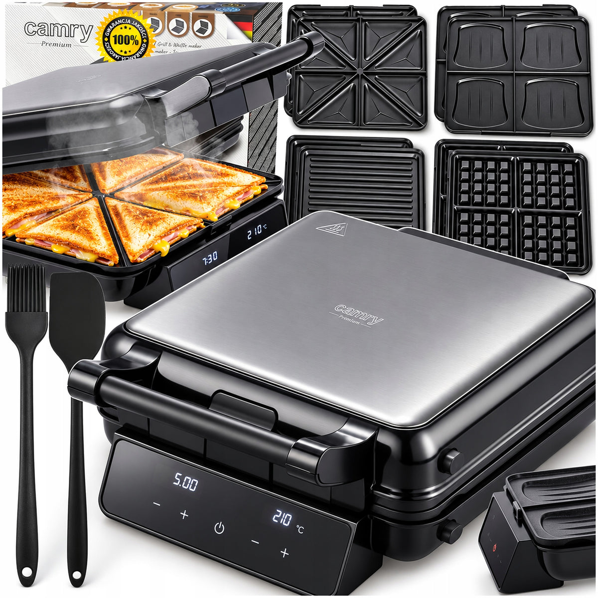 SANDWICH TOASTER GRILL WAFFLE IRON 3IN1 ELECTRIC TEMPERATURE CONTROL
