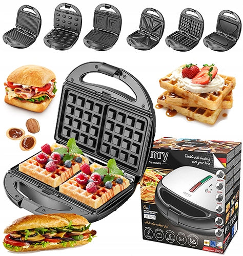 SANDWICH TOASTER GRILL WAFFLE MAKER TOASTER 6in1 NON-STICK - 1200W Packaging status original